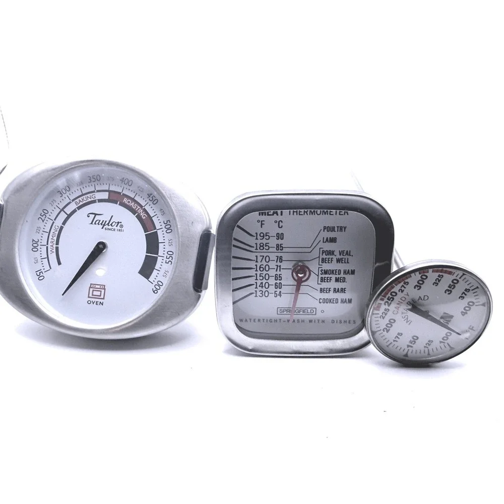 Taylor Springfield Thermometer Set 3pc Oven Meat Candy Stainless Steel Analog